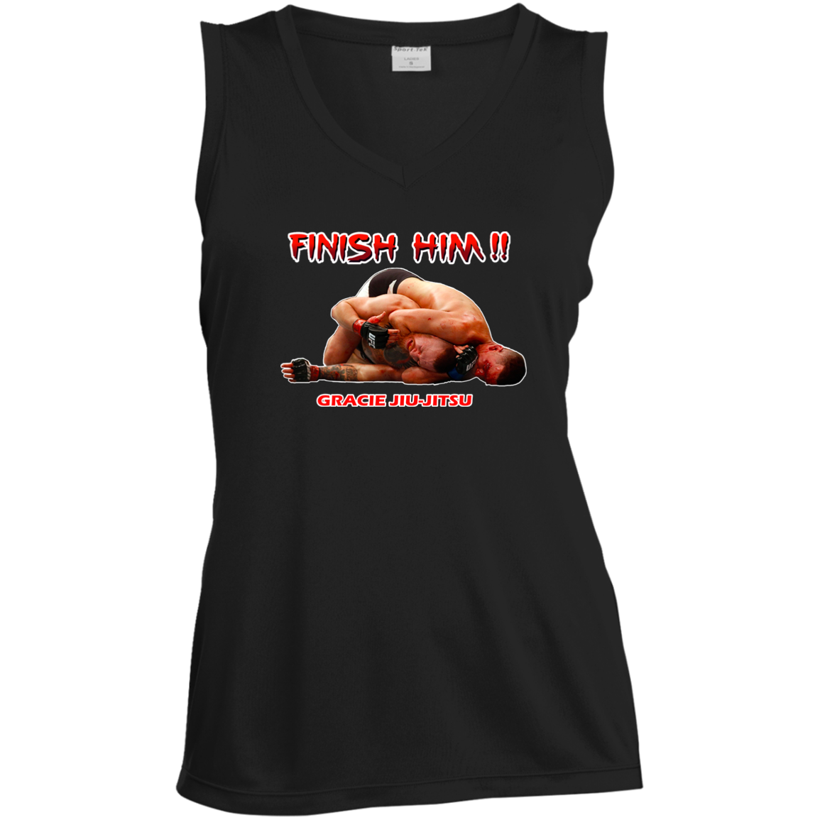 Artichoke Fight Gear Custom Design #8. Finish Him! Ladies' Sleeveless V-Neck Performance Tee