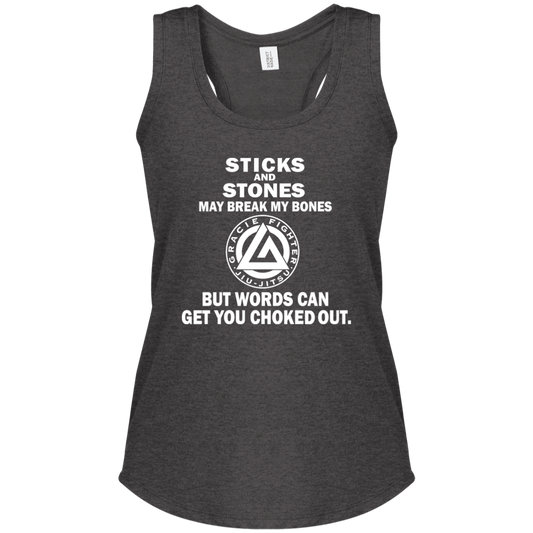 Artichoke Fight Gear Custom Design #19. Sticks and Stones. Ladies' Tri Racerback Tank