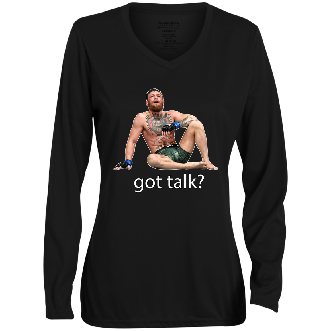 Artichoke Fight Gear Custom Design #10. Got Talk? Ladies' Moisture-Wicking Long Sleeve V-Neck Tee