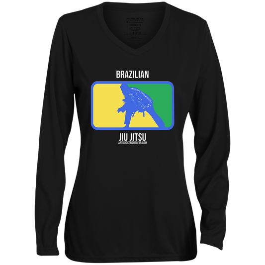 Artichoke Fight Gear Custom Design #13. BJJ, The New National Pastime. Ladies' Moisture-Wicking Long Sleeve V-Neck Tee