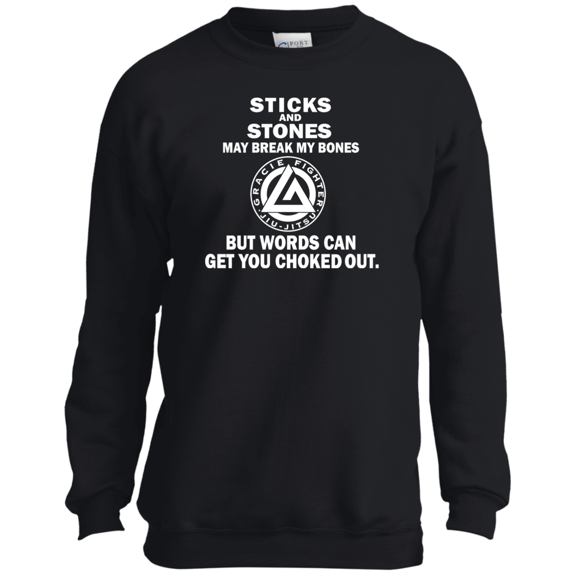 Artichoke Fight Gear Custom Design #19. Sticks and Stones. Youth Crewneck Sweatshirt