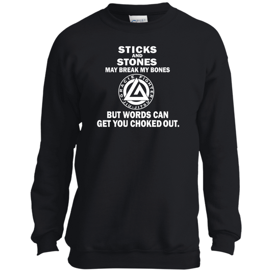 Artichoke Fight Gear Custom Design #19. Sticks and Stones. Youth Crewneck Sweatshirt