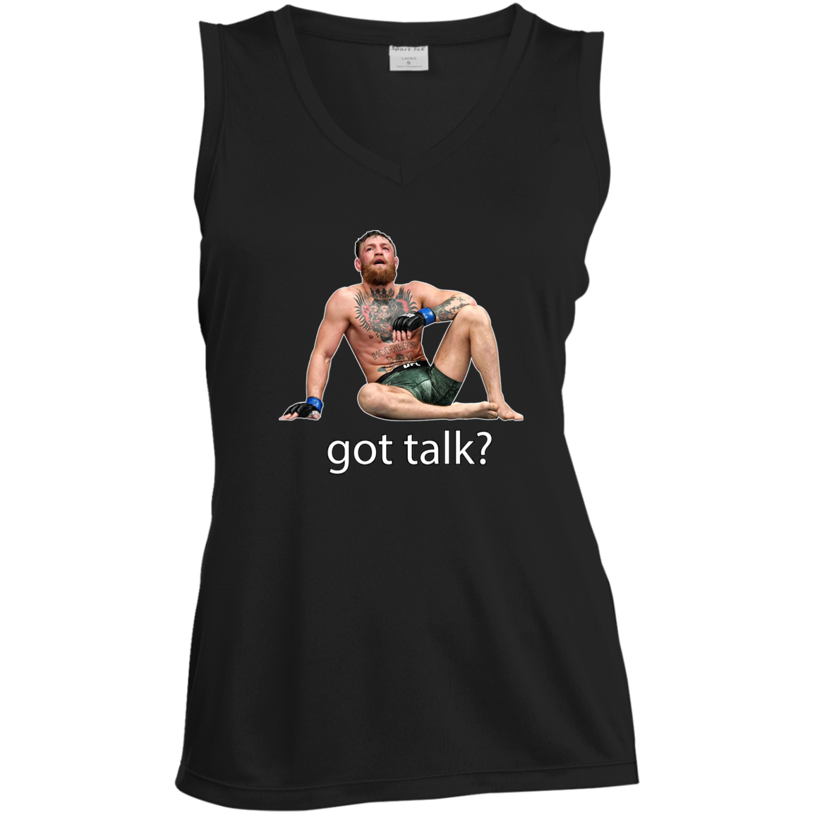 Artichoke Fight Gear Custom Design #10. Got Talk? Ladies' Sleeveless V-Neck Performance Tee