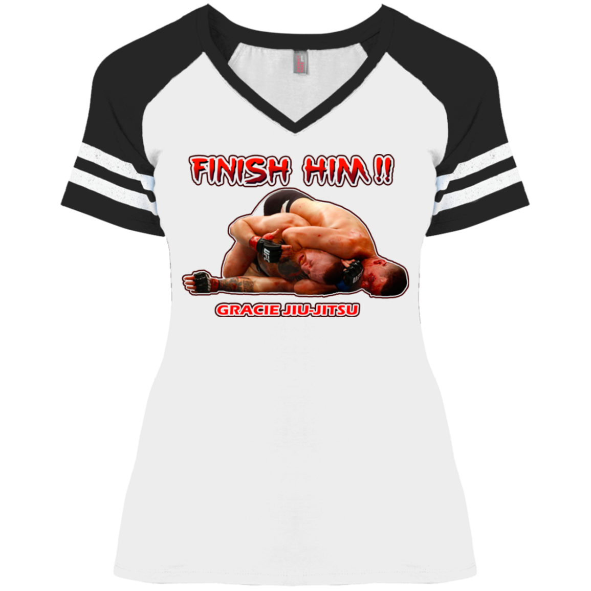 Artichoke Fight Gear Custom Design #8. Finish Him! Ladies' Game V-Neck T-Shirt