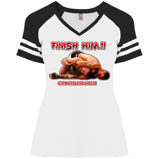 Artichoke Fight Gear Custom Design #8. Finish Him! Ladies' Game V-Neck T-Shirt