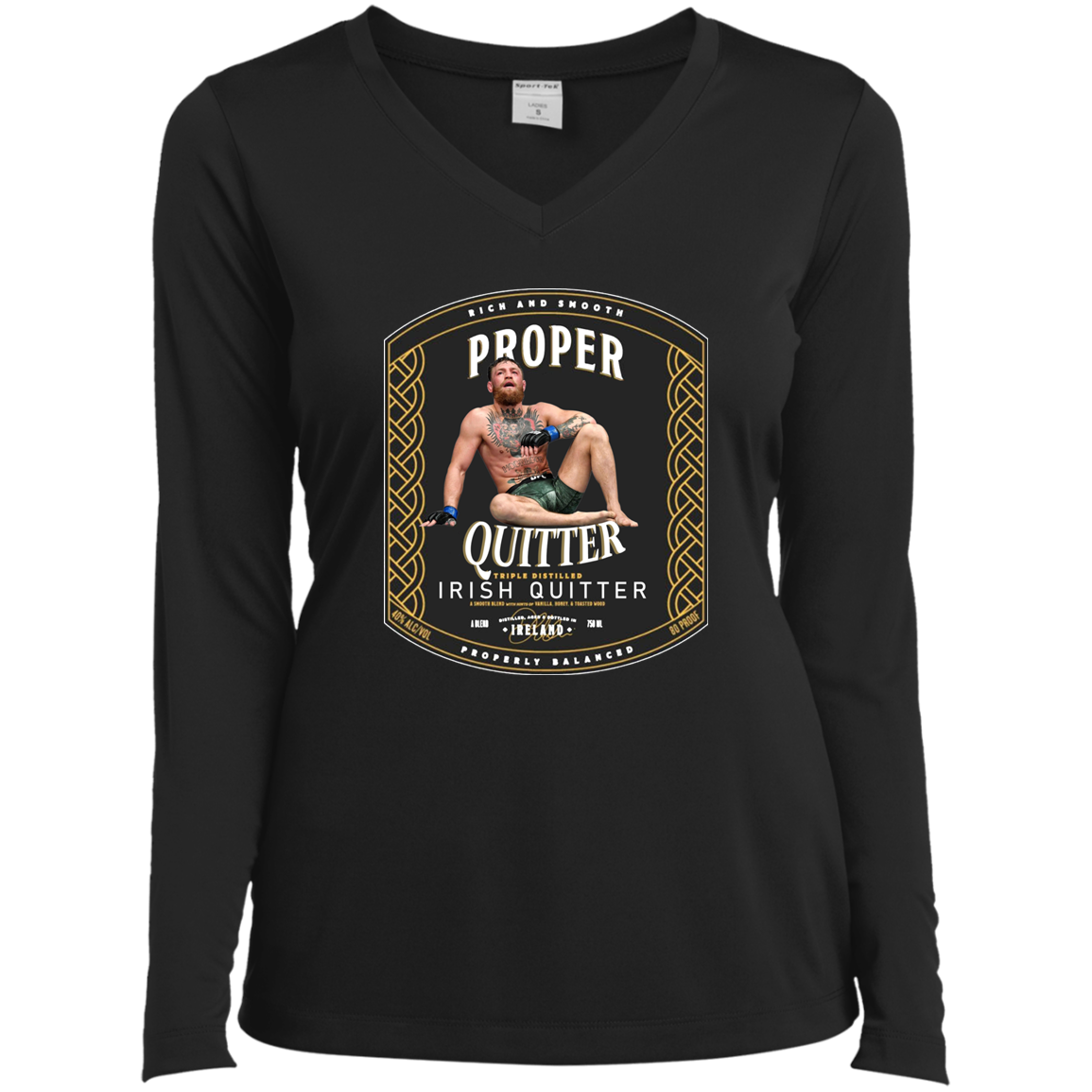 Artichoke Fight Gear Custom Design #15. Proper Quitter. Ladies’ Long Sleeve Performance V-Neck Tee