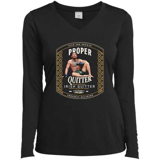 Artichoke Fight Gear Custom Design #15. Proper Quitter. Ladies’ Long Sleeve Performance V-Neck Tee