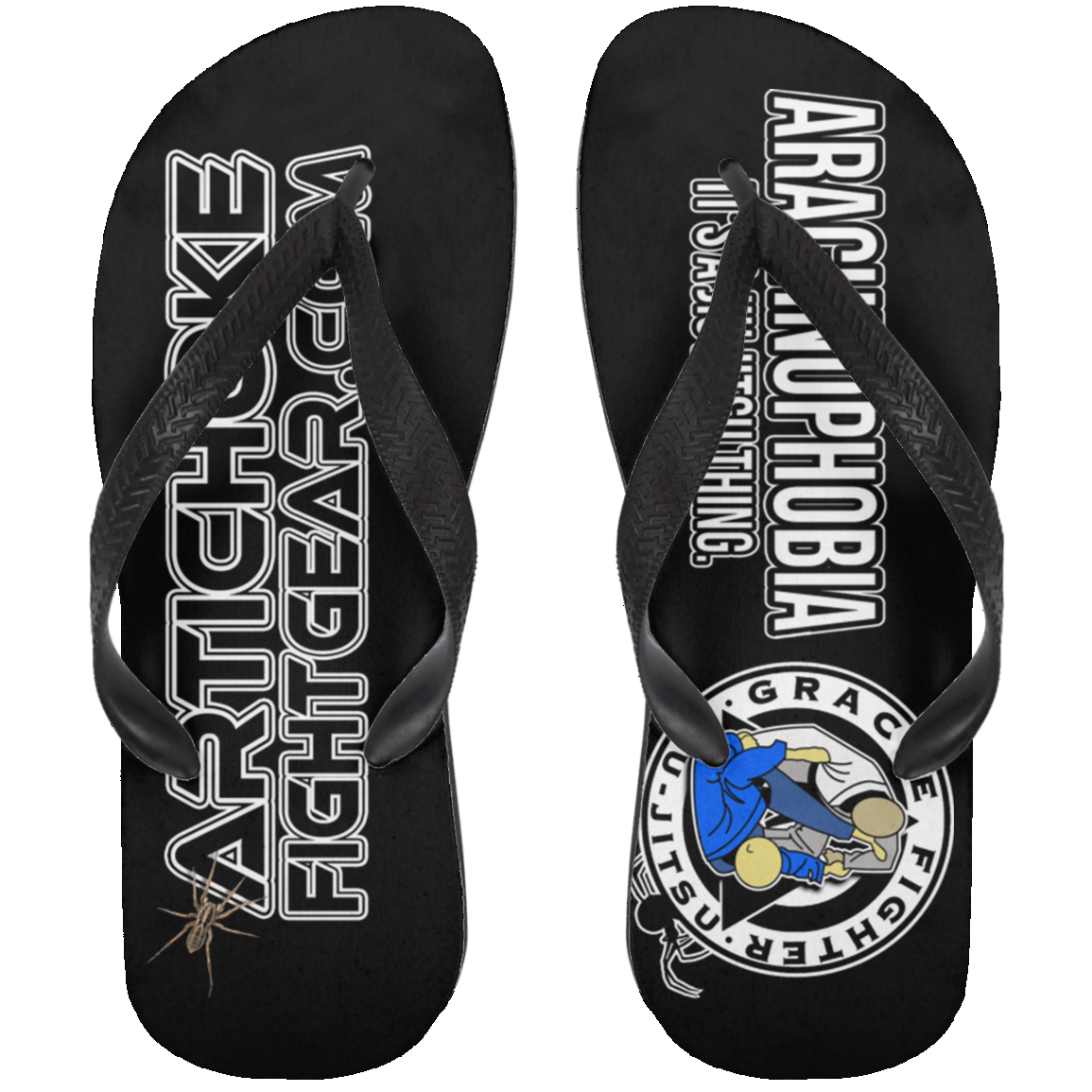 Artichoke Fight Gear Custom Design #1. Arachnophobia: Fear of Spiders. Spider Guard. It's a Jiu Jitsu Thing. Adult Flip Flops