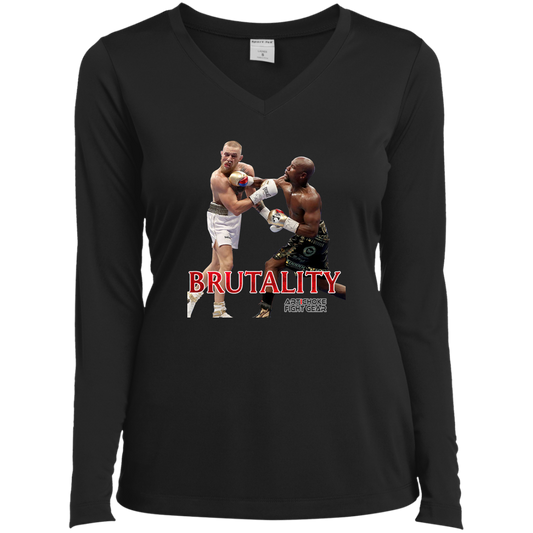 Artichoke Fight Gear Custom Design #5. Brutality! Ladies’ Long Sleeve Performance V-Neck Tee