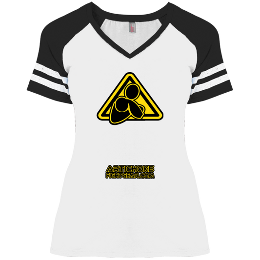 AFG Custom Design #07. CAUTION: CHOKING HAZARD. Ladies' Game V-Neck T-Shirt