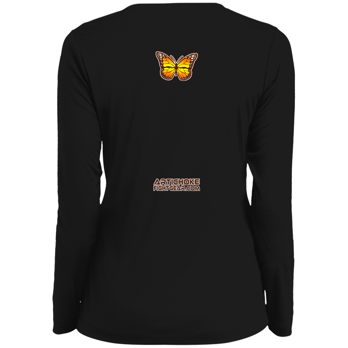 Artichoke Fight Gear Custom Design #6. Lepidopterology (Study of butterflies). Butterfly Guard. Ladies' Moisture-Wicking Long Sleeve V-Neck Tee