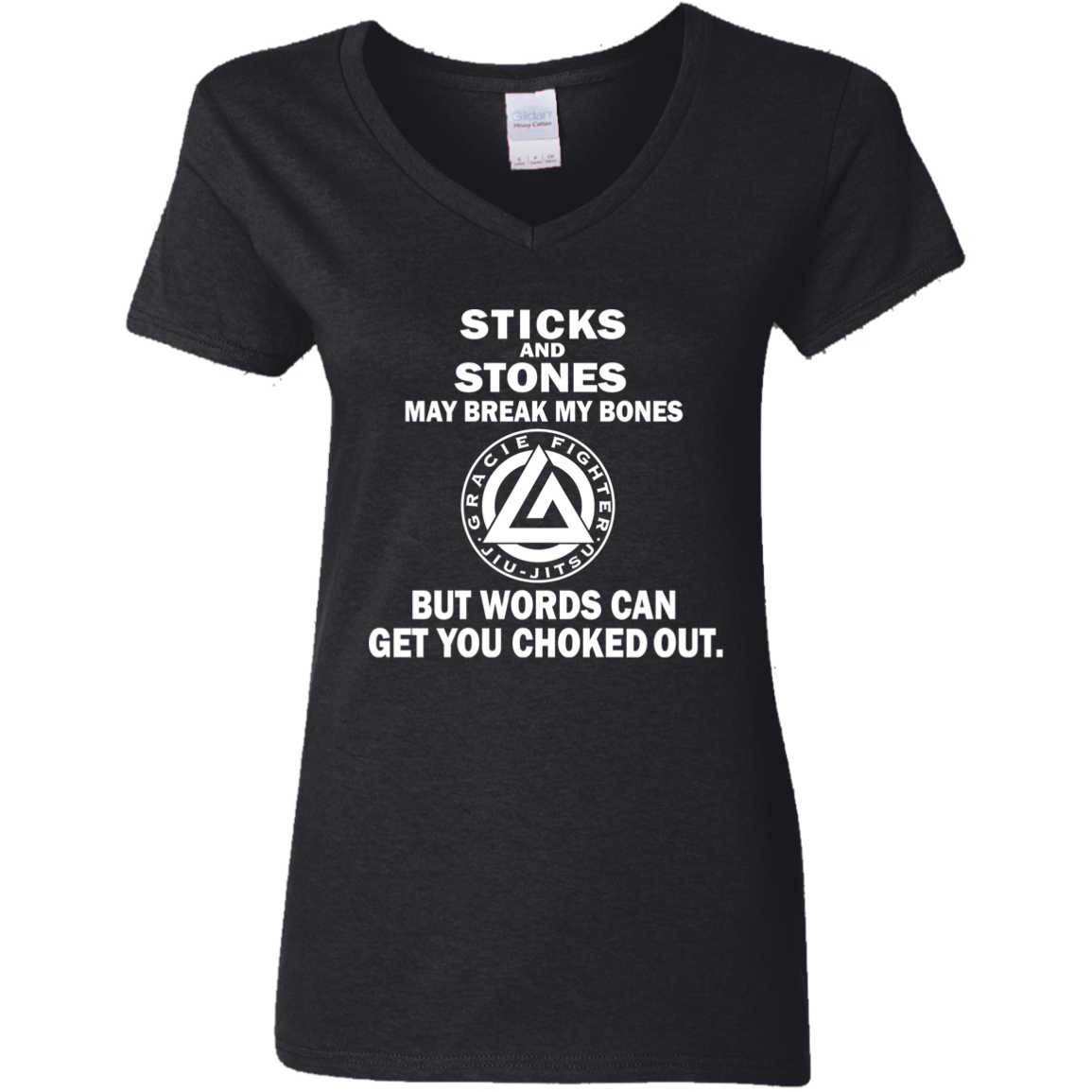 Artichoke Fight Gear Custom Design #19. Sticks and Stones. Ladies' 100% Cotton V-Neck T-Shirt