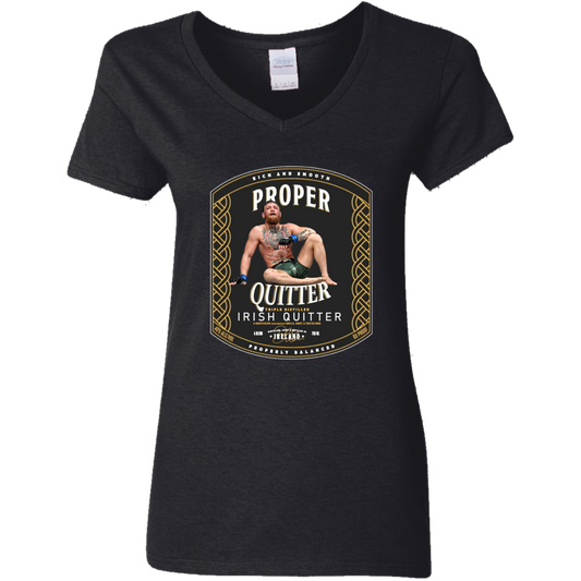 Artichoke Fight Gear Custom Design #15. Proper Quitter. Ladies'100% Cotton V-Neck T-Shirt