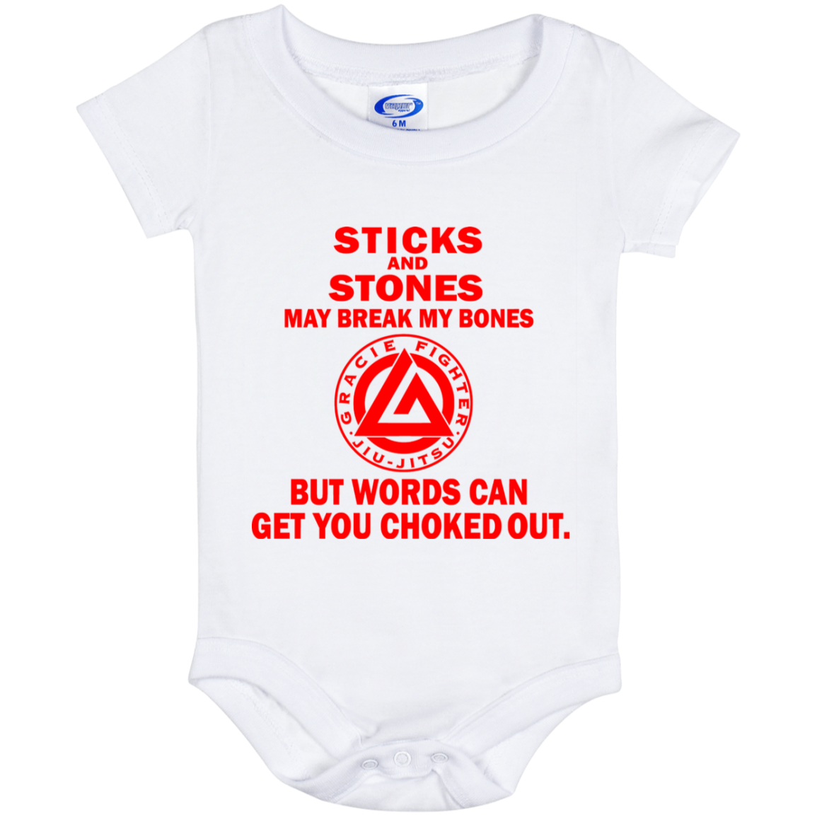 Artichoke Fight Gear Custom Design #19. Sticks and Stones. Baby Onesie 6 Month