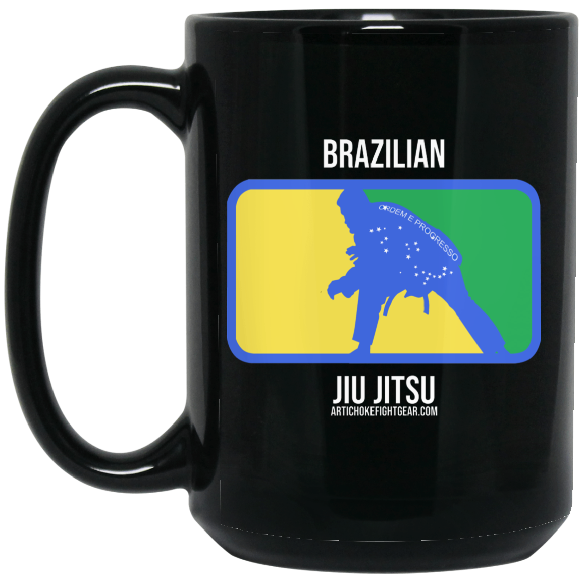 Artichoke Fight Gear Custom Design #13. BJJ, The New National Pastime. 15 oz. Black Mug