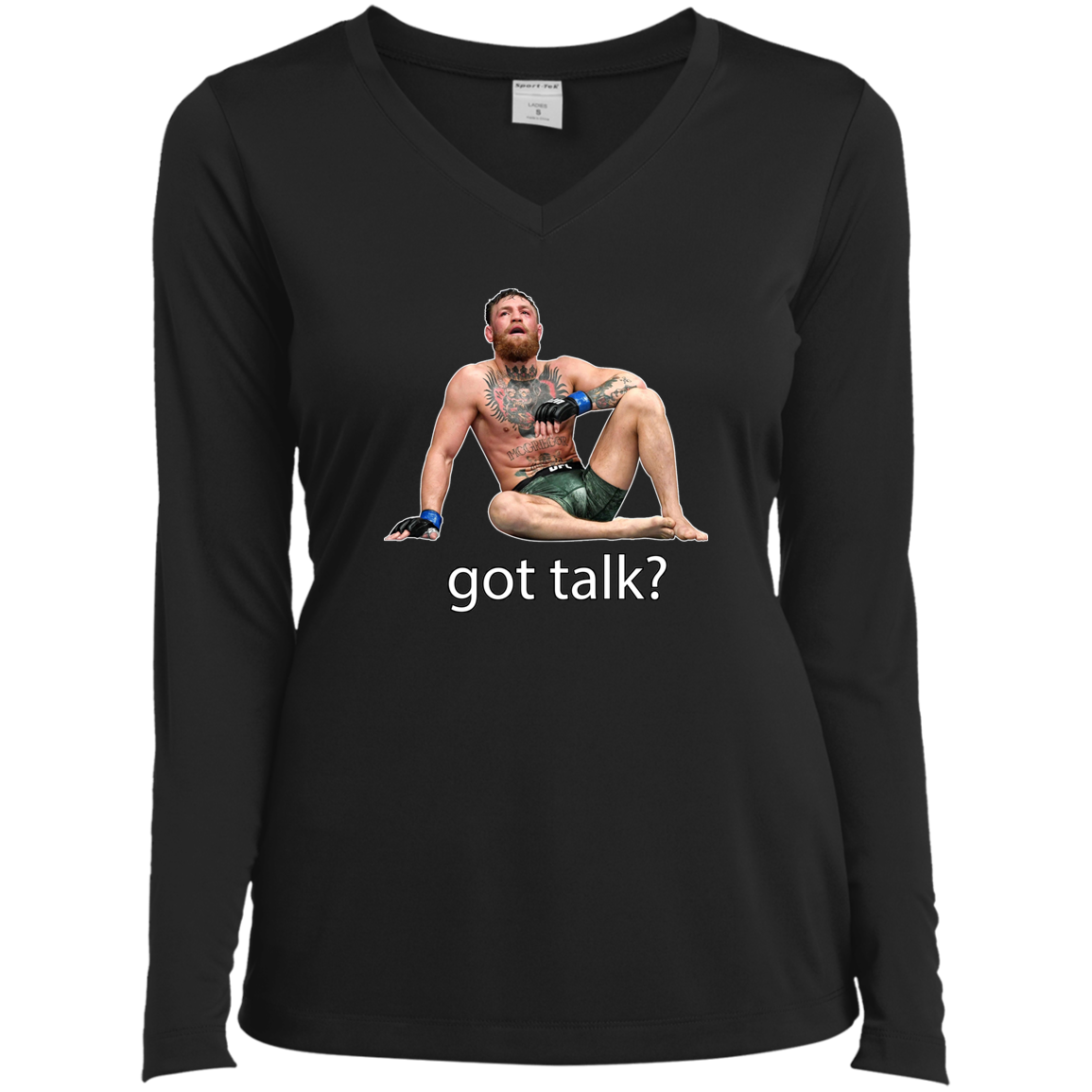 Artichoke Fight Gear Custom Design #10. Got Talk? Ladies’ Long Sleeve Performance V-Neck Tee