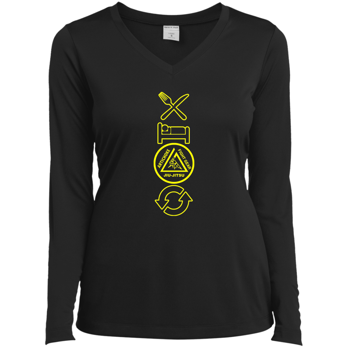 Artichoke Fight Gear Custom Design #9. EAT. SLEEP. JIU JITSU. REPEAT. Ladies’ Long Sleeve Performance V-Neck Tee