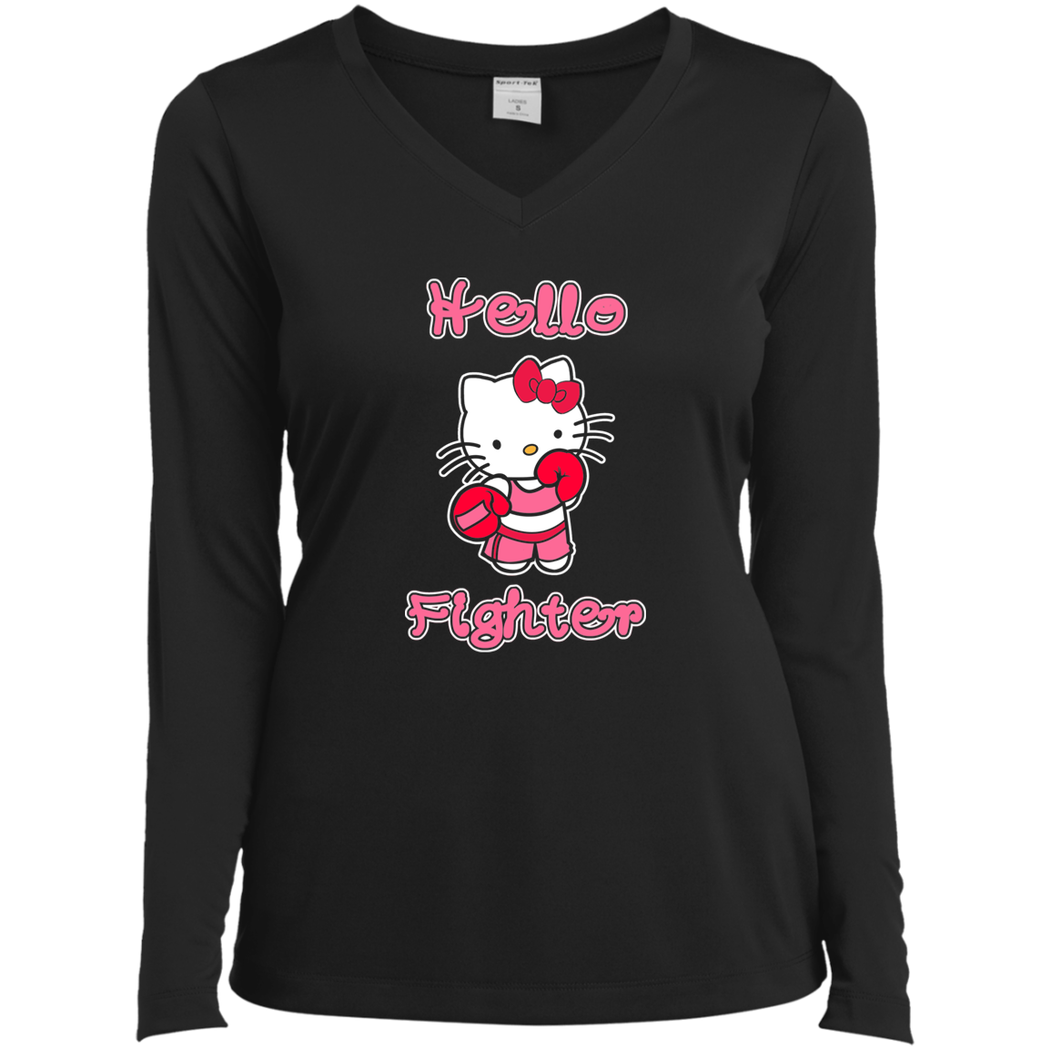 Artichoke Fight Gear Custom Design #11. Hello Fighter. Ladies’ Long Sleeve Performance V-Neck Tee