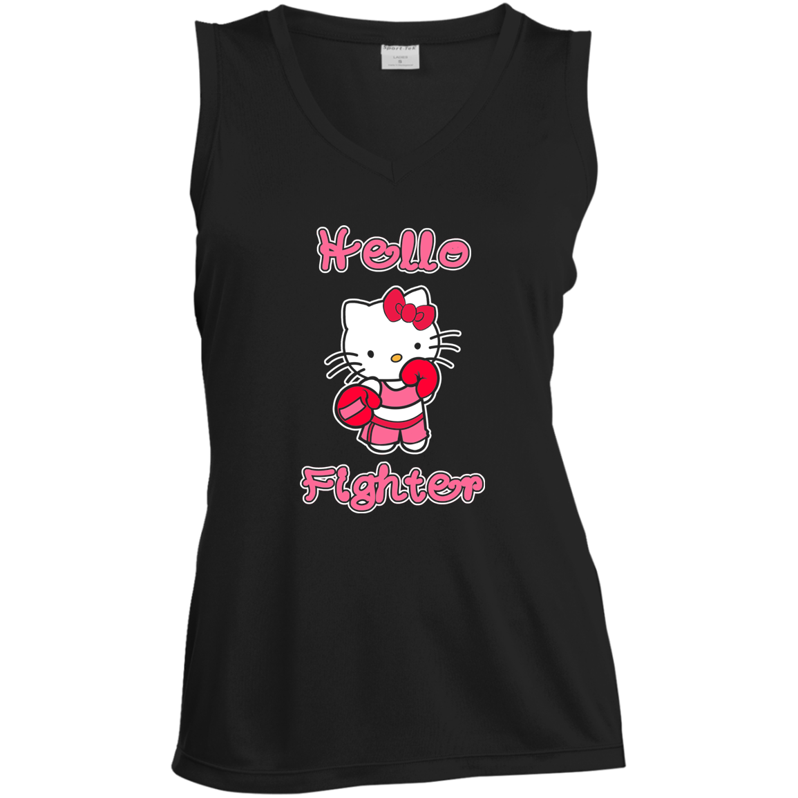 Artichoke Fight Gear Custom Design #11. Hello Fighter. Ladies' Sleeveless V-Neck Performance Tee