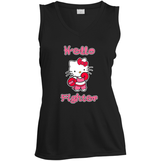 Artichoke Fight Gear Custom Design #11. Hello Fighter. Ladies' Sleeveless V-Neck Performance Tee