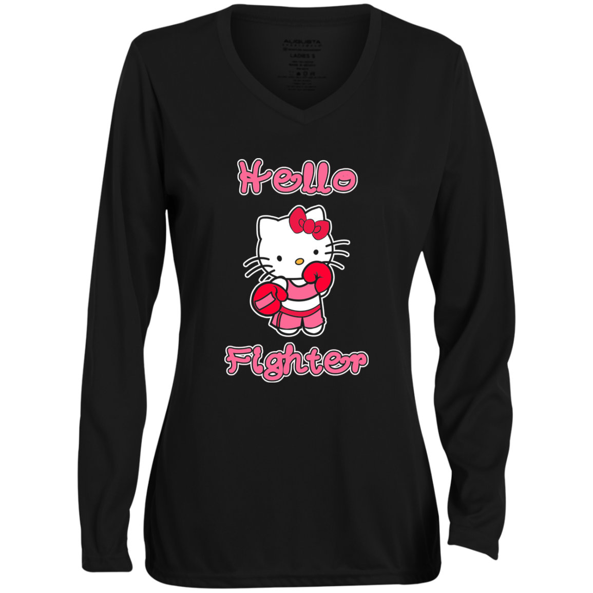 Artichoke Fight Gear Custom Design #11. Hello Fighter. Ladies' Moisture-Wicking Long Sleeve V-Neck Tee