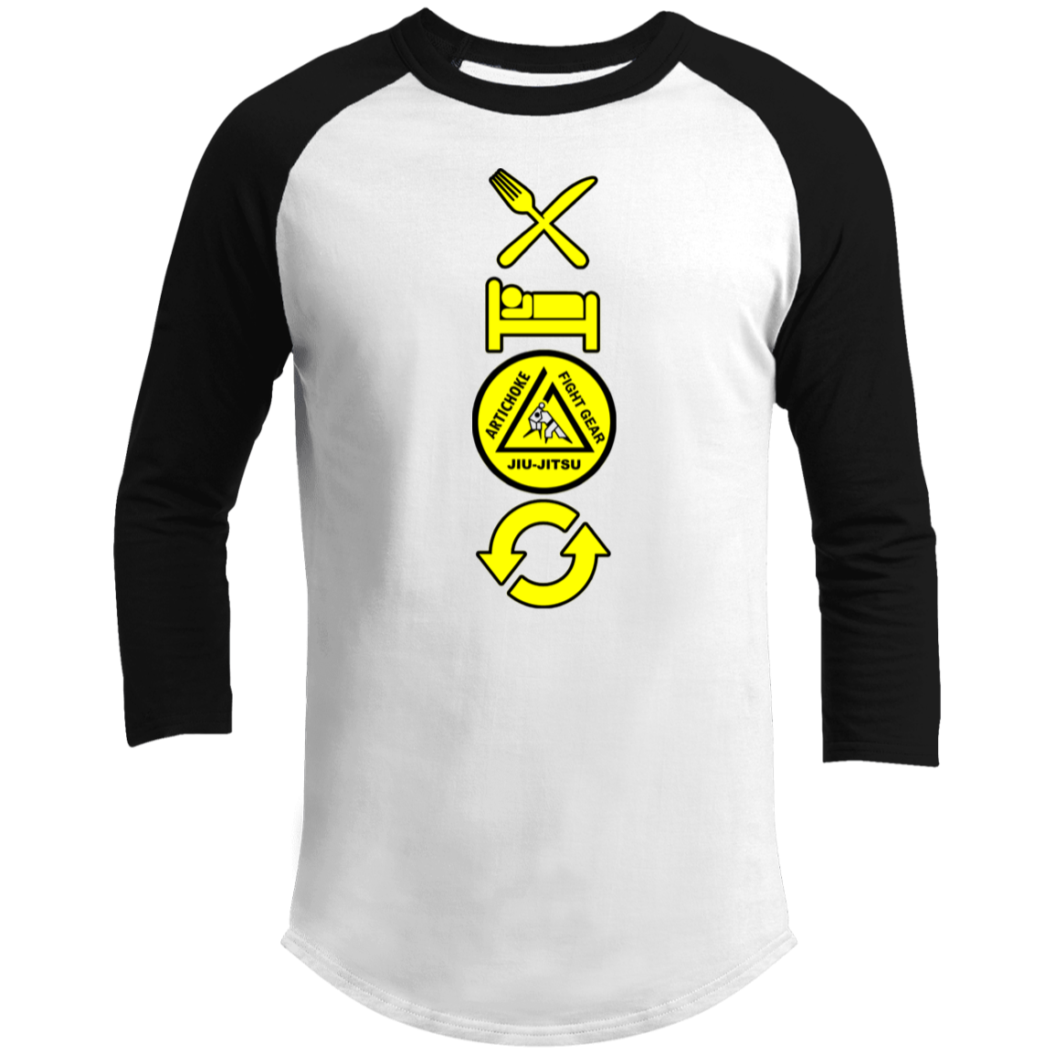 Artichoke Fight Gear Custom Design #9. EAT. SLEEP. JIU JITSU. REPEAT. 3/4 Raglan Sleeve Shirt