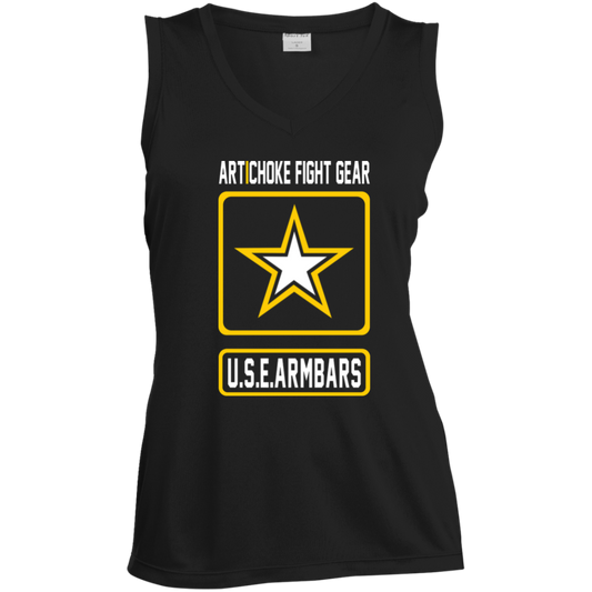 Artichoke Fight Gear Custom Design #2. USE ARMBARS. Ladies' Sleeveless V-Neck Performance Tee