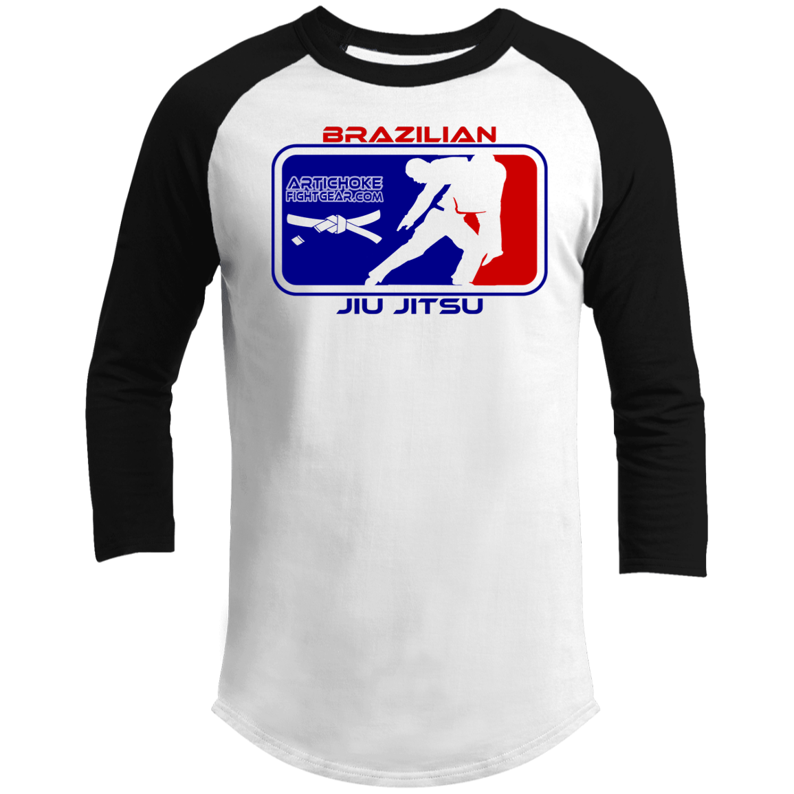 Artichoke Fight Gear Custom Design #4. MLB style BJJ. 3/4 Raglan Sleeve Shirt