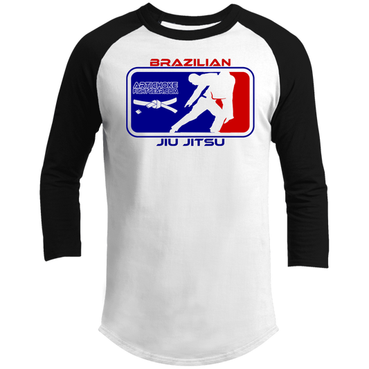 Artichoke Fight Gear Custom Design #4. MLB style BJJ. 3/4 Raglan Sleeve Shirt