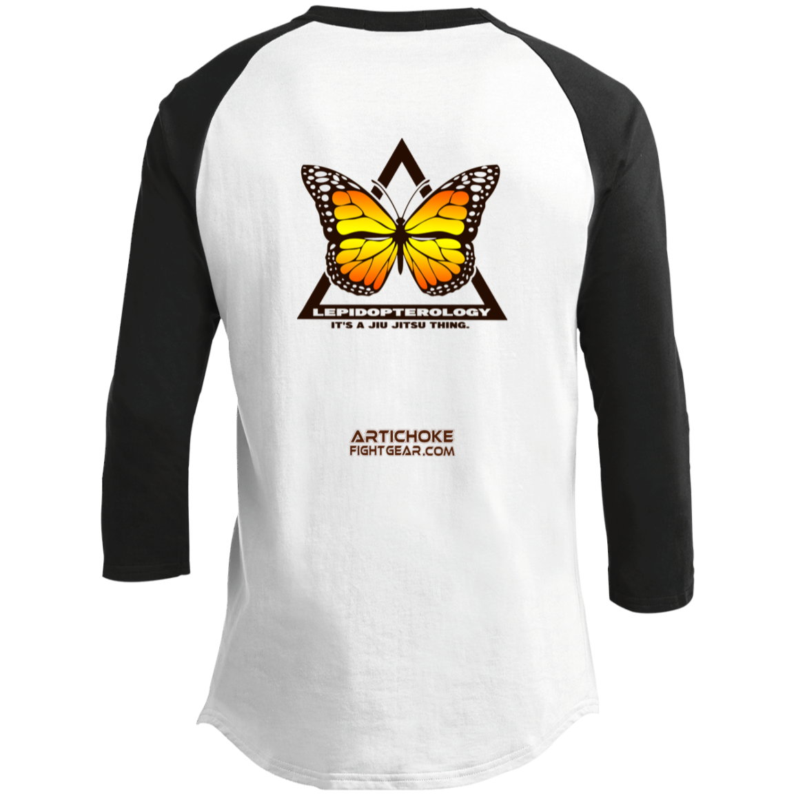 Artichoke Fight Gear Custom Design #6. Lepidopterology (Study of butterflies). Butterfly Guard. Youth 3/4 Raglan Sleeve Shirt