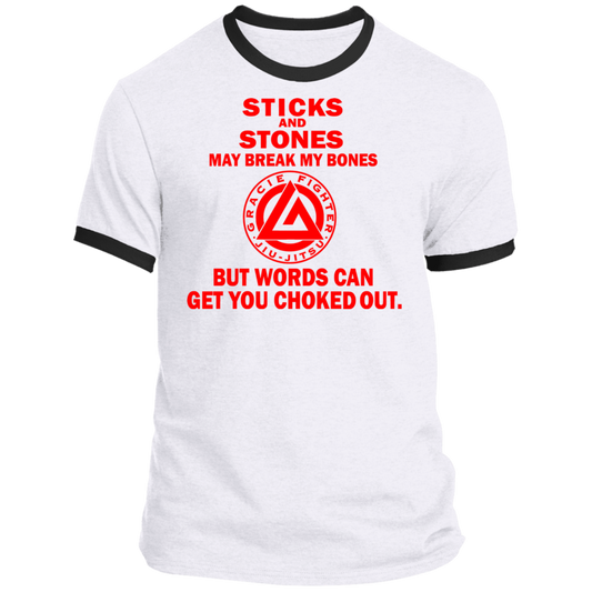 Artichoke Fight Gear Custom Design #19. Sticks and Stones. Ringer Tee