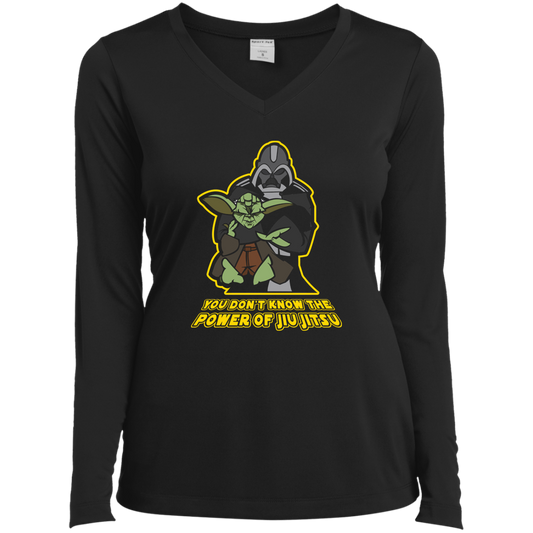 Artichoke Fight Gear Custom Design #20. You Don't Know the Power of Jiu Jitsu. Ladies’ Long Sleeve Performance V-Neck Tee