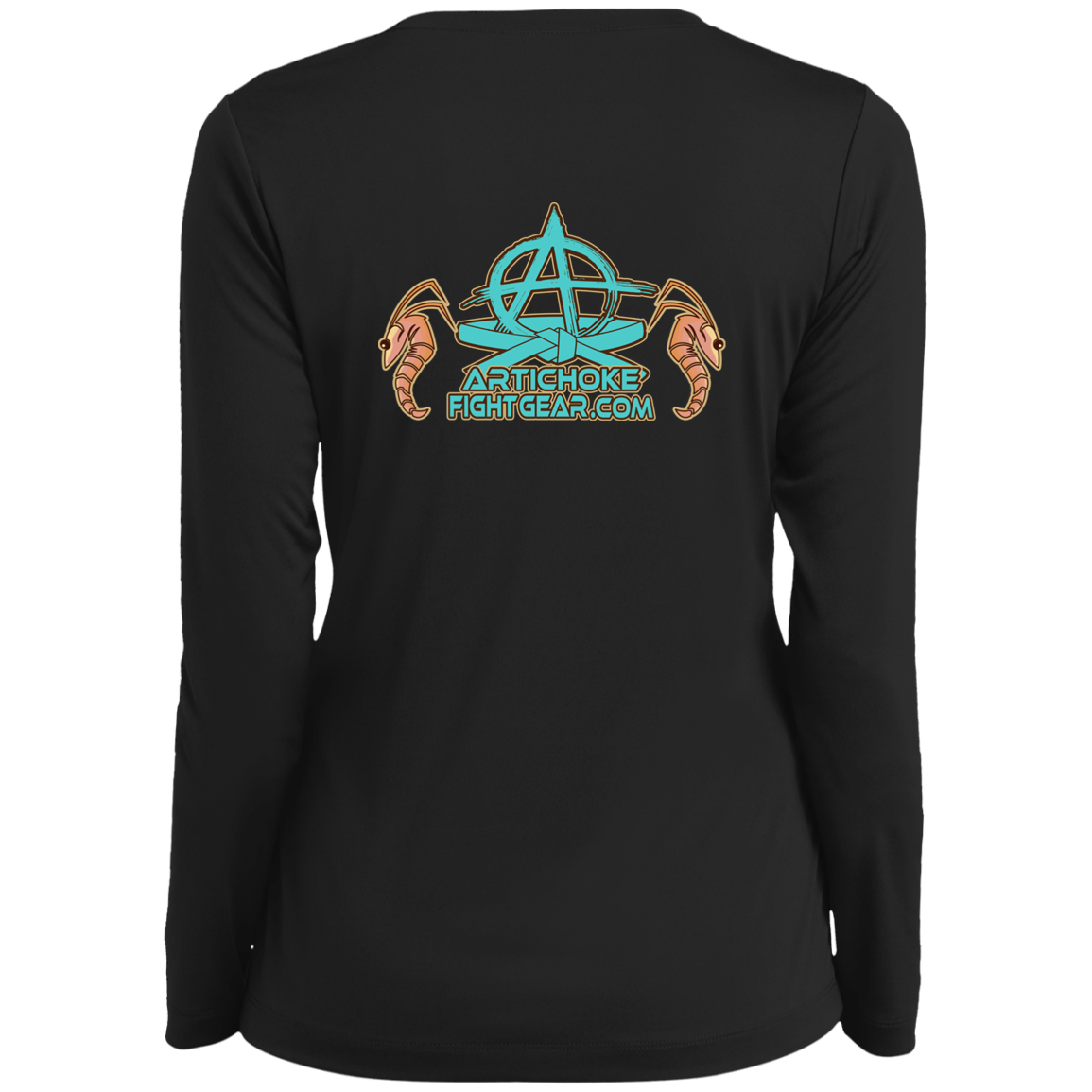 Artichoke Fight Gear Custom Design #18. Shrimpin ain't Easy. Ladies’ Long Sleeve Performance V-Neck Tee