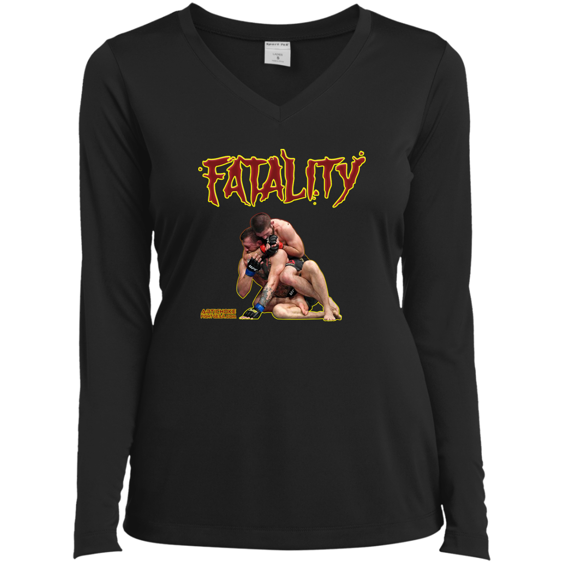 Artichoke Fight Gear Custom Design #21. FATLAITY! Ladies’ Long Sleeve Performance V-Neck Tee