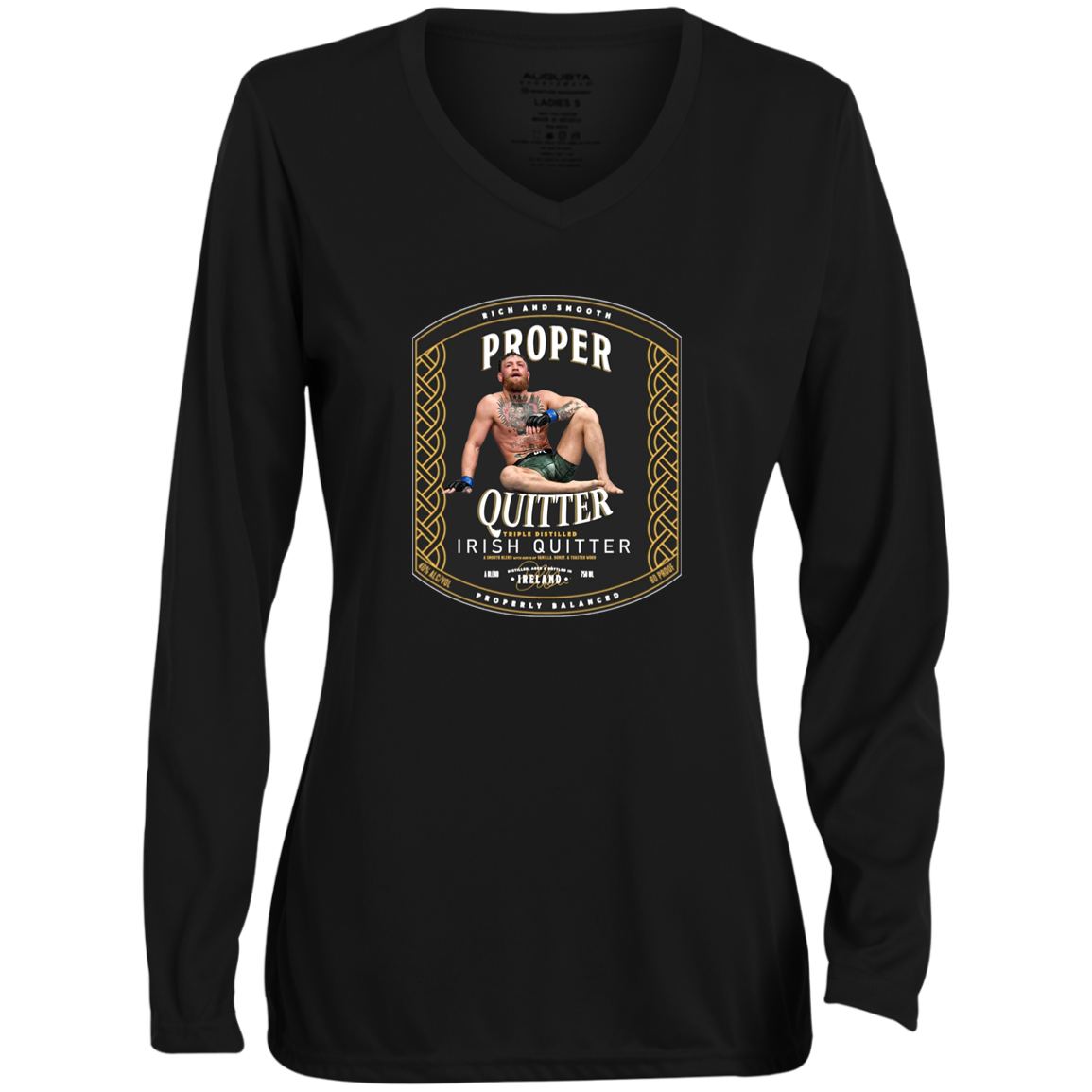 Artichoke Fight Gear Custom Design #15. Proper Quitter. Ladies' Moisture-Wicking Long Sleeve V-Neck Tee