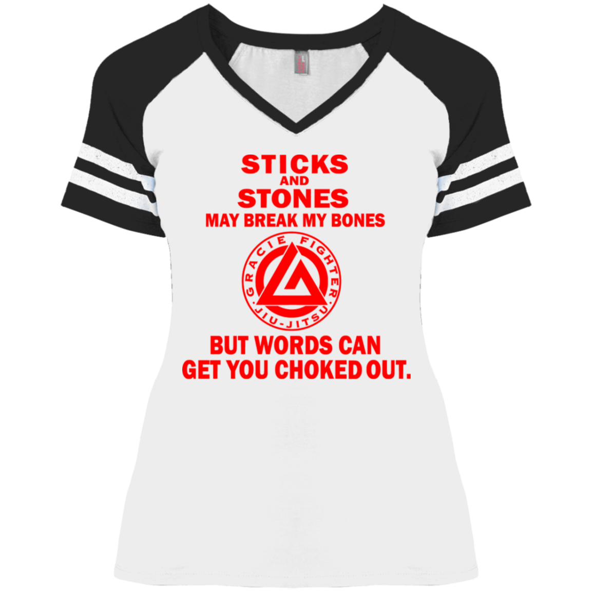 Artichoke Fight Gear Custom Design #19. Sticks and Stones. Ladies' Game V-Neck T-Shirt