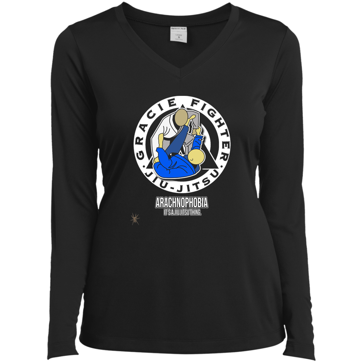 Artichoke Fight Gear Custom Design #1. Arachnophobia: Fear of Spiders. Spider Guard. It's a Jiu Jitsu Thing. Ladies’ Long Sleeve Performance V-Neck Tee