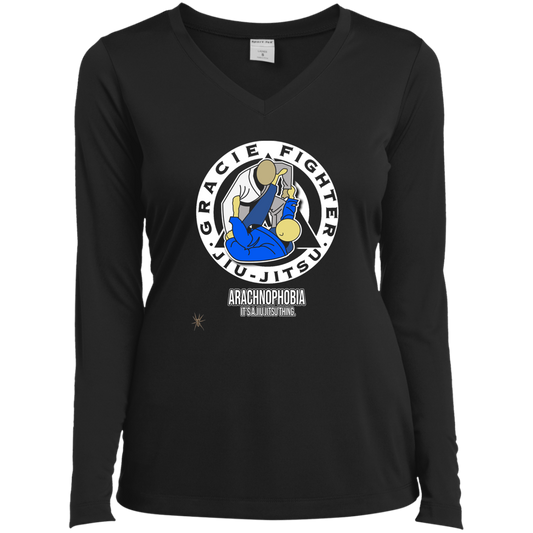 Artichoke Fight Gear Custom Design #1. Arachnophobia: Fear of Spiders. Spider Guard. It's a Jiu Jitsu Thing. Ladies’ Long Sleeve Performance V-Neck Tee