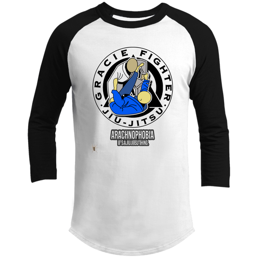 Artichoke Fight Gear Custom Design #1. Arachnophobia: Fear of Spiders. Spider Guard. It's a Jiu Jitsu Thing. 3/4 Raglan Sleeve Shirt