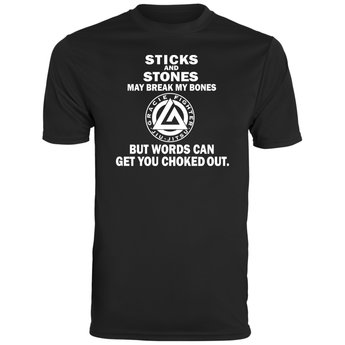 Artichoke Fight Gear Custom Design #19. Sticks and Stones. Men's Moisture-Wicking Tee