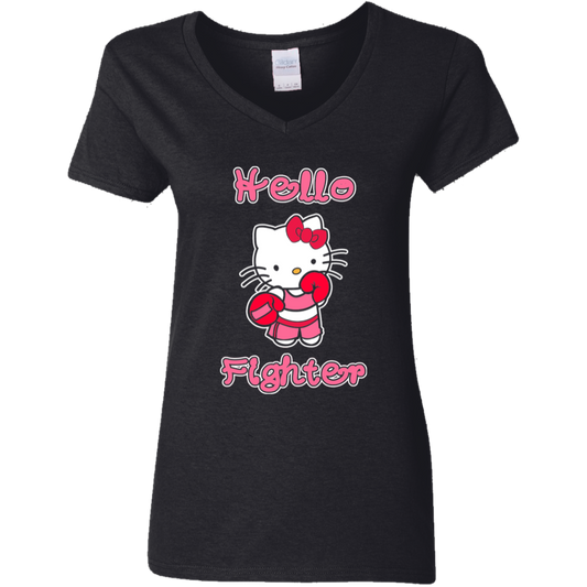 Artichoke Fight Gear Custom Design #11. Hello Fighter. Ladies' 100% Cotton V-Neck T-Shirt