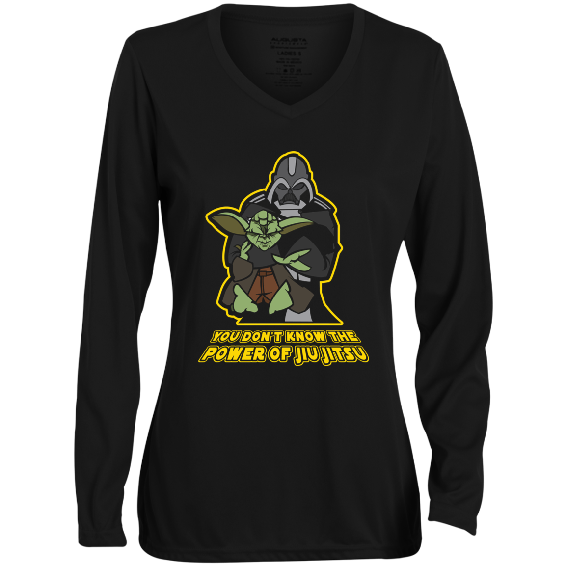 Artichoke Fight Gear Custom Design #20. You Don't Know the Power of Jiu Jitsu. Ladies' Moisture-Wicking Long Sleeve V-Neck Tee