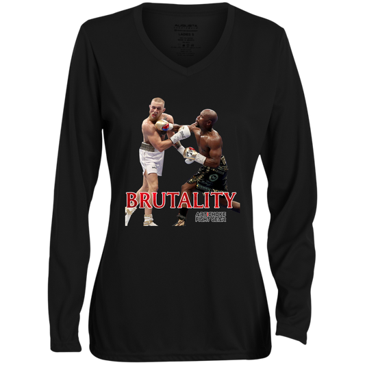 Artichoke Fight Gear Custom Design #5. Brutality! Ladies' Moisture-Wicking Long Sleeve V-Neck Tee