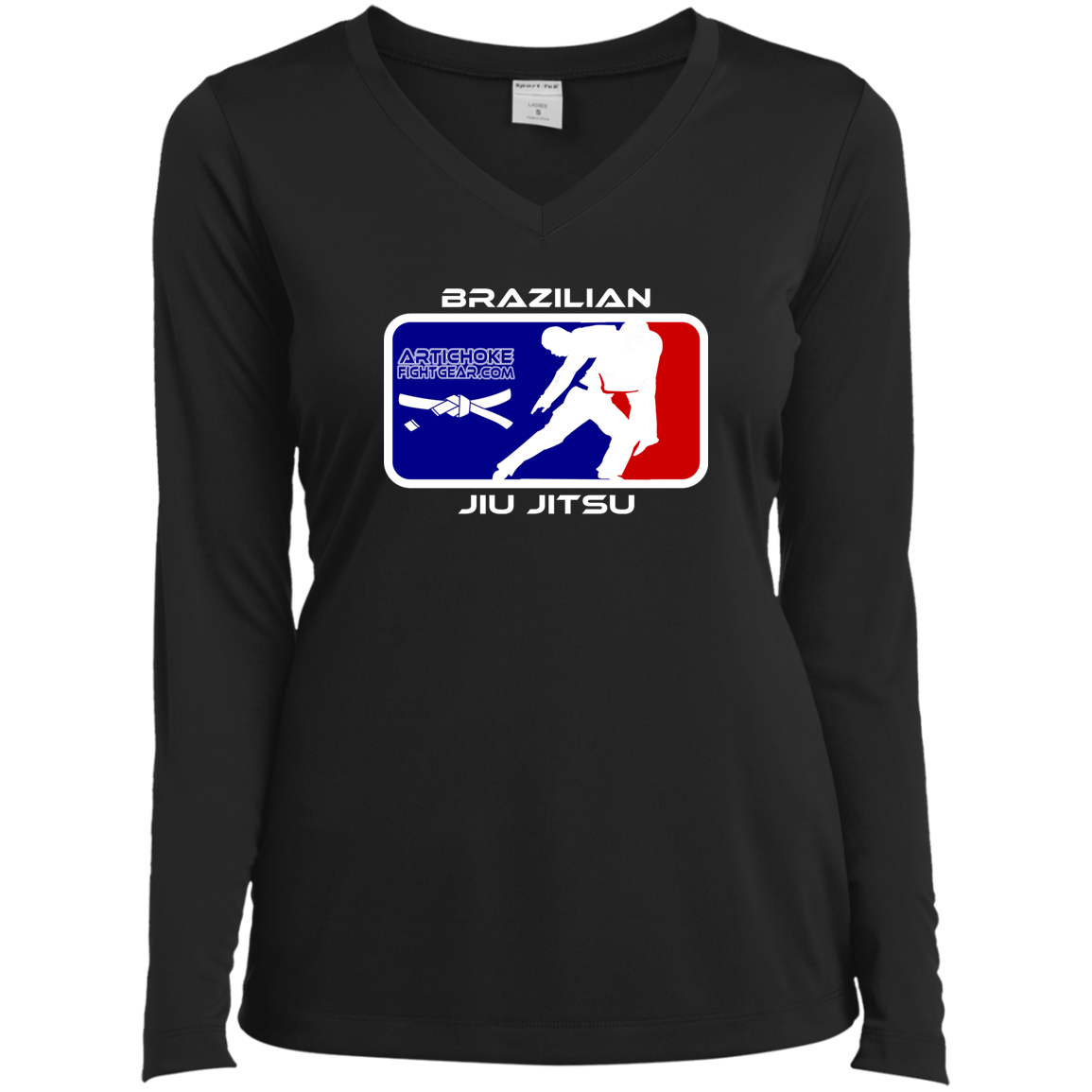 Artichoke Fight Gear Custom Design #4. MLB style BJJ. Ladies’ Long Sleeve Performance V-Neck Tee