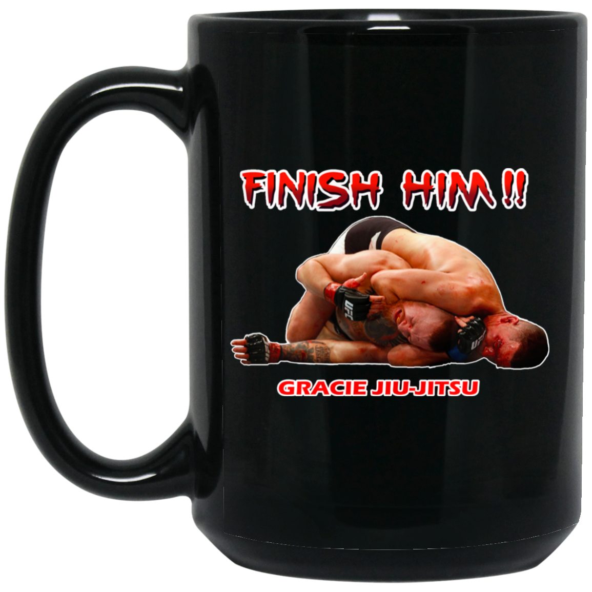 Artichoke Fight Gear Custom Design #8. Finish Him! 15 oz. Black Mug