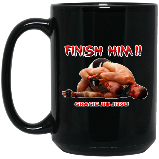 Artichoke Fight Gear Custom Design #8. Finish Him! 15 oz. Black Mug