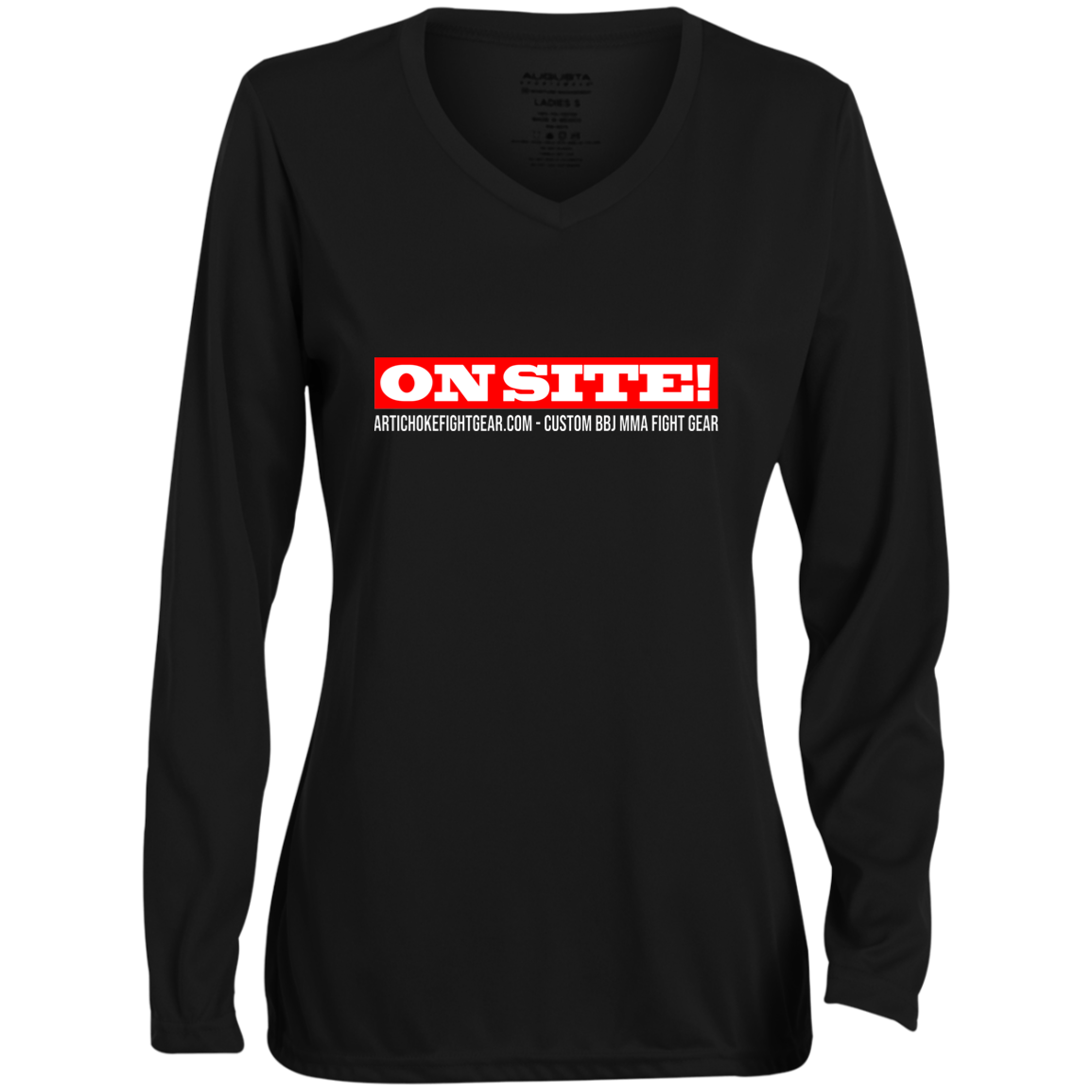 AFG Custom Design #14. ON SITE! Ladies' Moisture-Wicking Long Sleeve V-Neck Tee