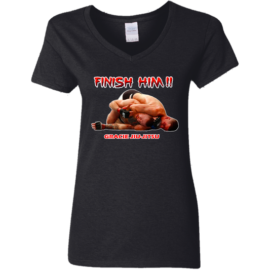 AFG Custom Design #08. FINISH HIM! Ladies' 100% Cotton V-Neck T-Shirt