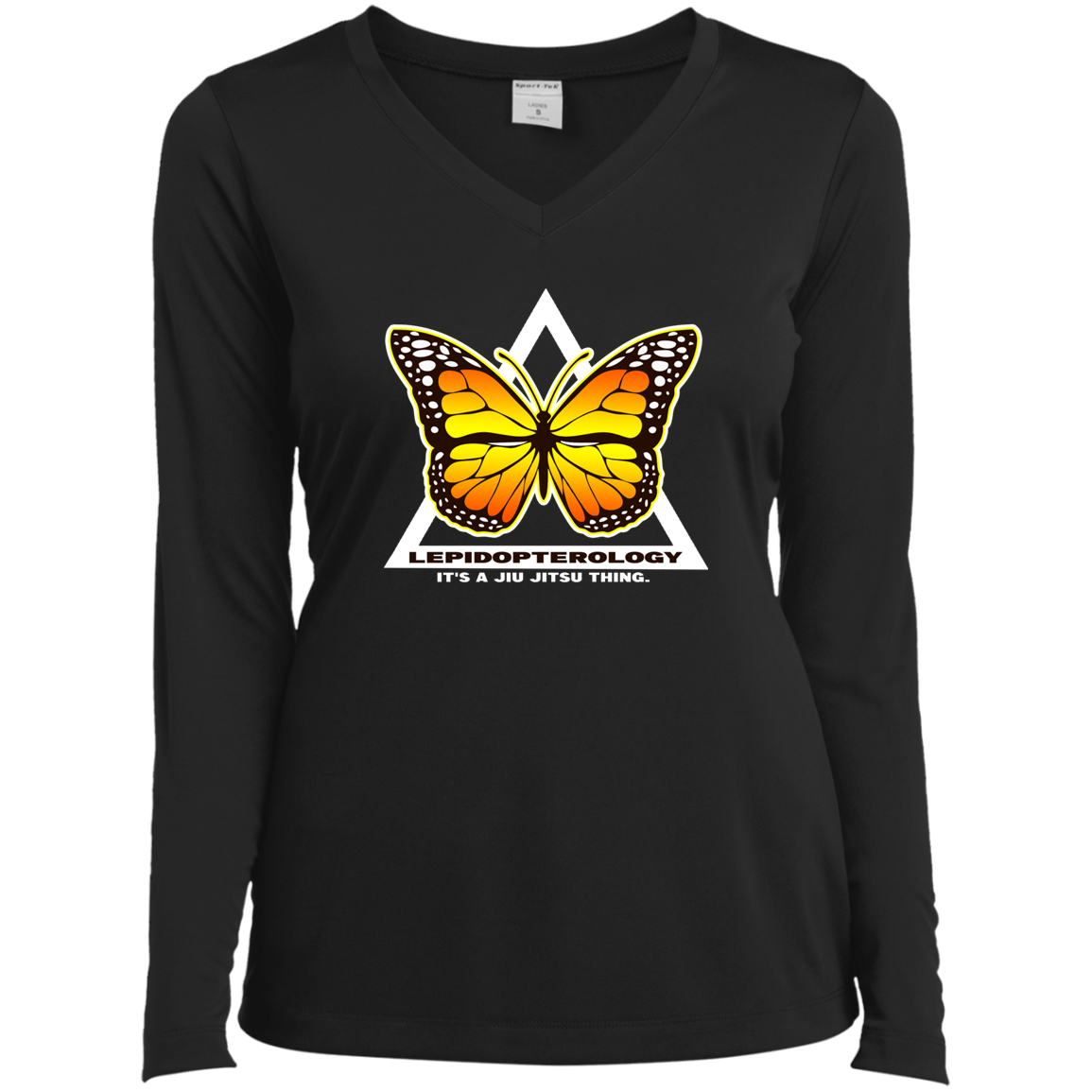 Artichoke Fight Gear Custom Design #6. Lepidopterology (Study of butterflies). Butterfly Guard. Ladies’ Long Sleeve Performance V-Neck Tee