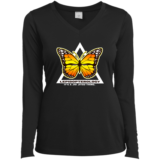 Artichoke Fight Gear Custom Design #6. Lepidopterology (Study of butterflies). Butterfly Guard. Ladies’ Long Sleeve Performance V-Neck Tee